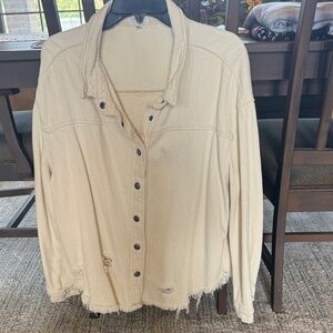 Women's Cream Button-Up Shacket Jacket
